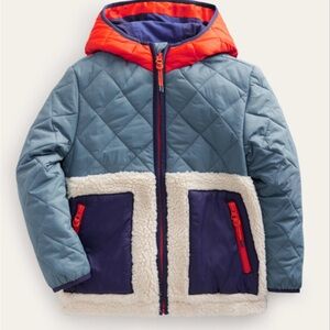 Mini Boden Blue and Orange Quilted Kids Jacket